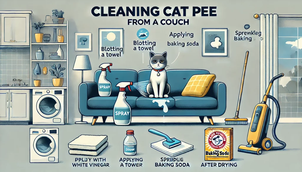 how to clean cat pee from a couch, featuring a clear and detailed step-by-step process.